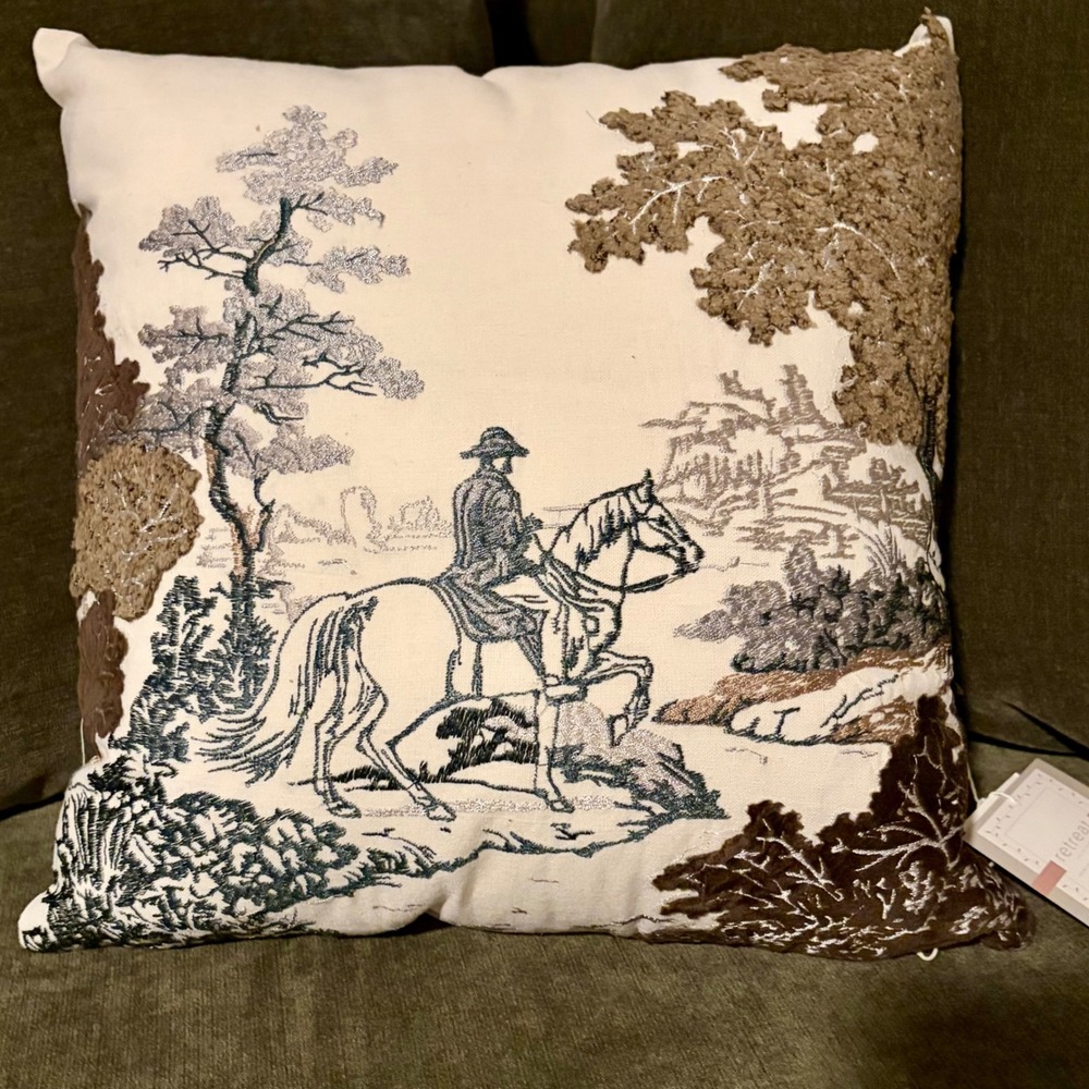 Retreat Secret Celebrity Equestrian Horse Square Pillow 14in Earth Tones NWT